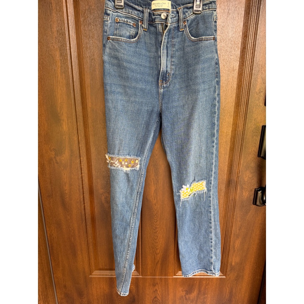 Abercrombie&Fitch Custom Patchwork Ankle Straight Ultra High Rise Jeans SZ26/2R